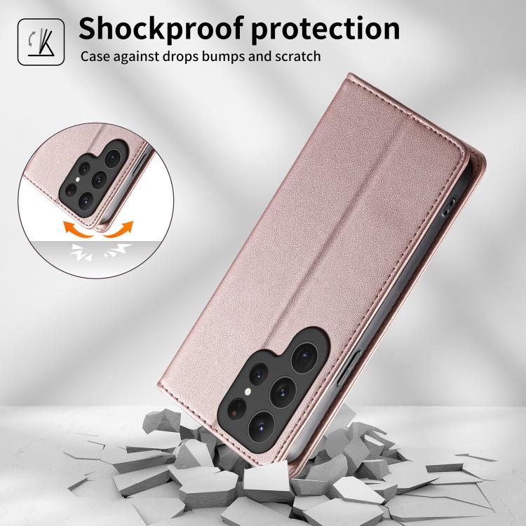 For Samsung Galaxy S24 Ultra 5G Stitched Line Magnetic RFID Vegan Leather Phone Case