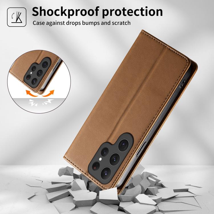 For Samsung Galaxy S23 Ultra 5G Stitched Line Magnetic RFID Vegan Leather Phone Case