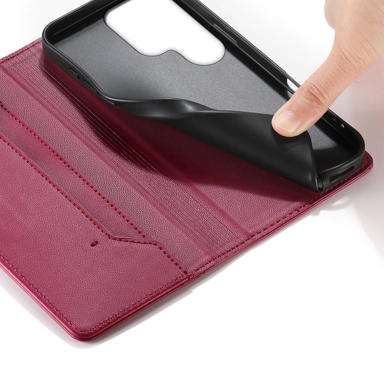 For Samsung Galaxy S23 Ultra 5G Stitched Line Magnetic RFID Vegan Leather Phone Case