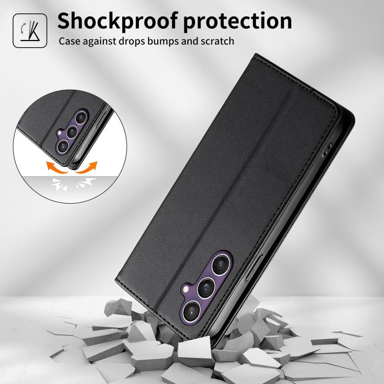 For Samsung Galaxy S23 FE 5G Stitched Line Magnetic RFID Vegan Leather Phone Case