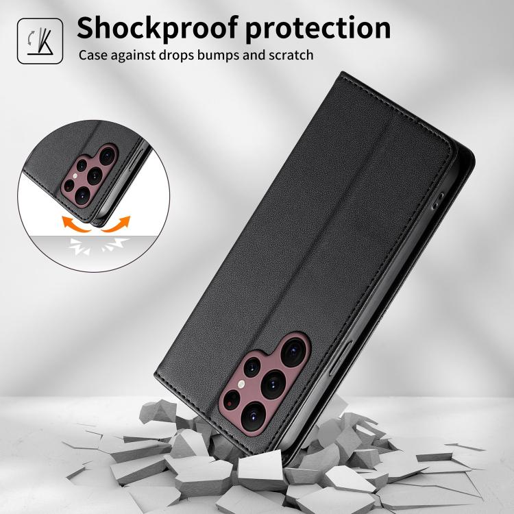 For Samsung Galaxy S22 Ultra 5G Stitched Line Magnetic RFID Vegan Leather Phone Case