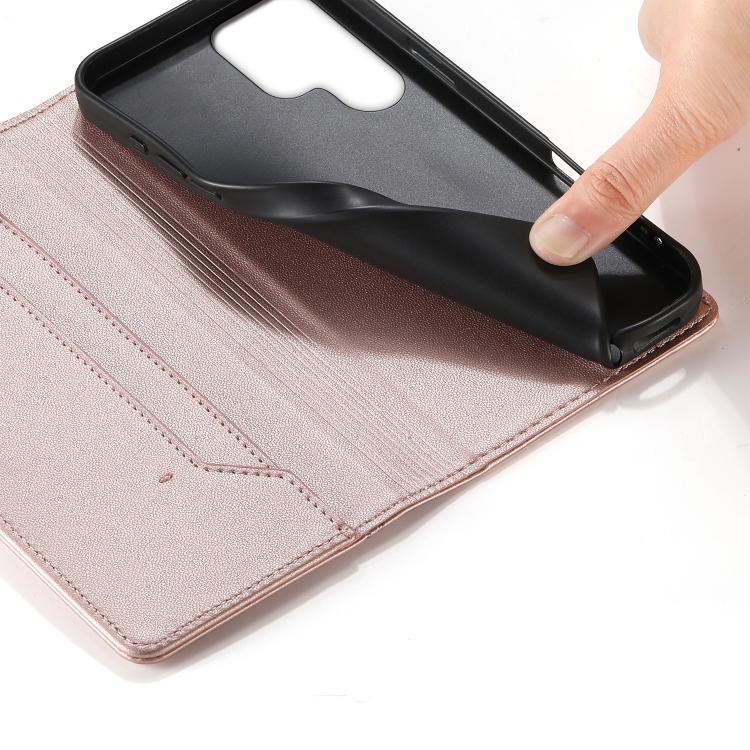 For Samsung Galaxy S22 Ultra 5G Stitched Line Magnetic RFID Vegan Leather Phone Case