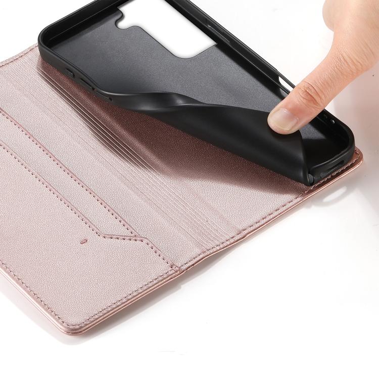 For Samsung Galaxy S22 5G Stitched Line Magnetic RFID Vegan Leather Phone Case