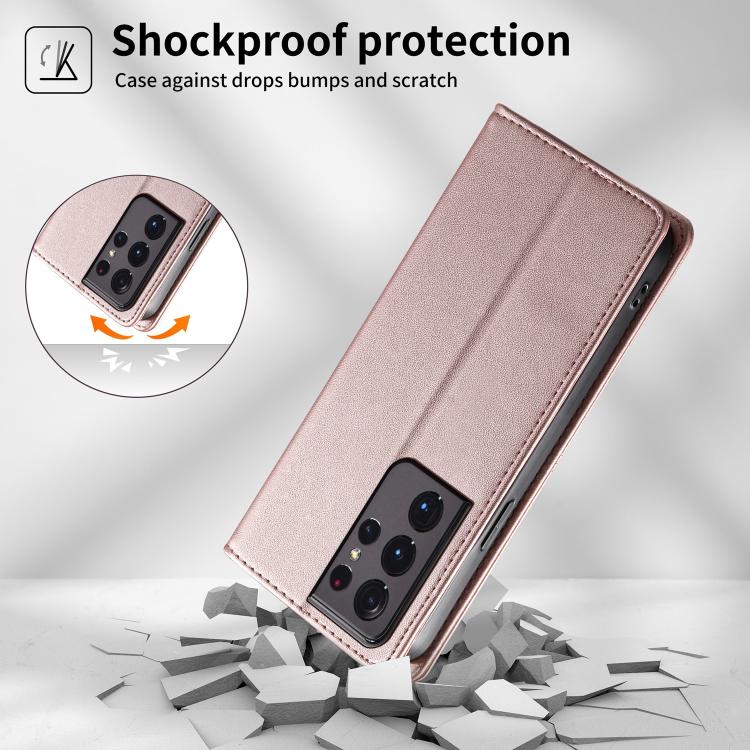 For Samsung Galaxy S21 Ultra 5G Stitched Line Magnetic RFID Vegan Leather Phone Case