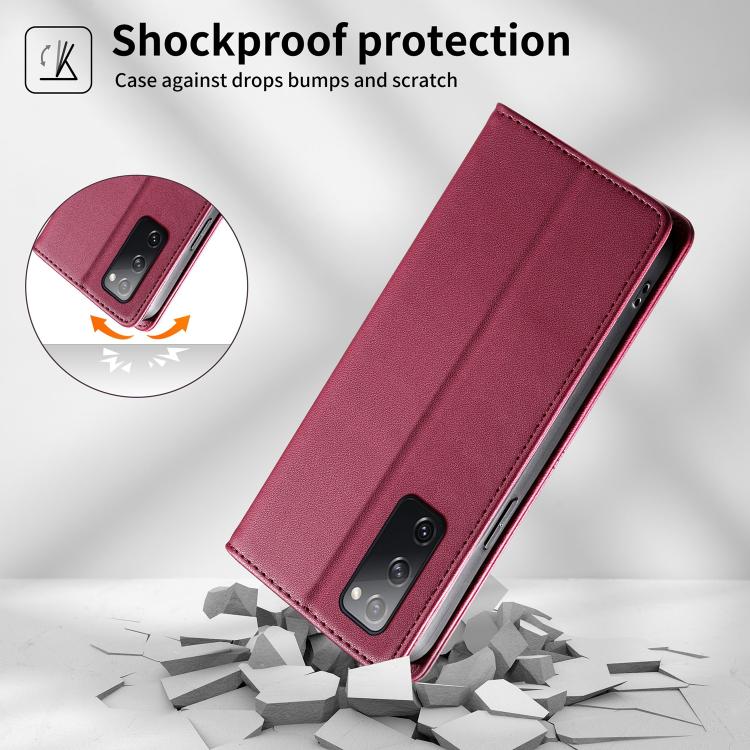 For Samsung Galaxy S20 FE Stitched Line Magnetic RFID Vegan Leather Phone Case