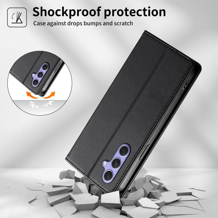 For Samsung Galaxy A55 5G Stitched Line Magnetic RFID Vegan Leather Phone Case