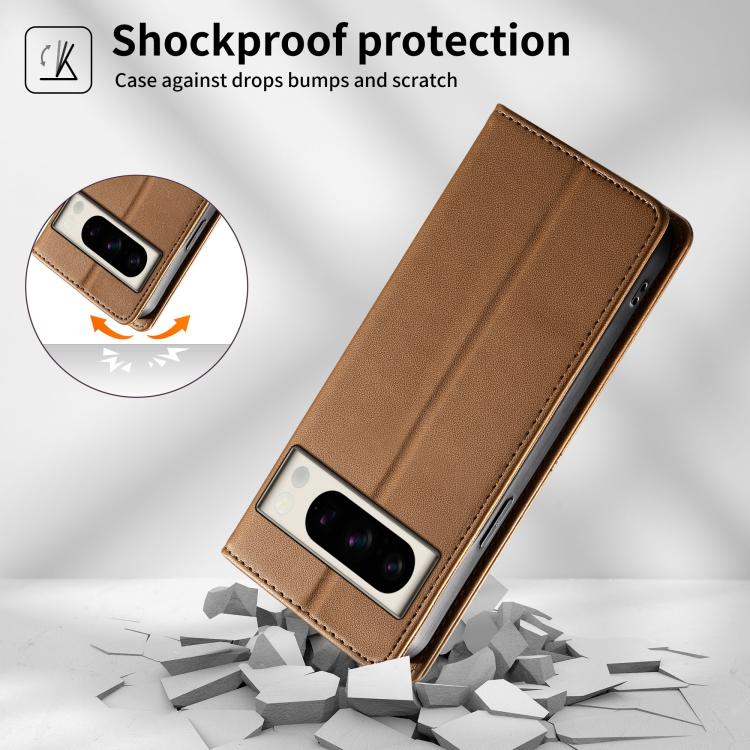 For Google Pixel 8 Pro Stitched Line Magnetic RFID Vegan Leather Phone Case