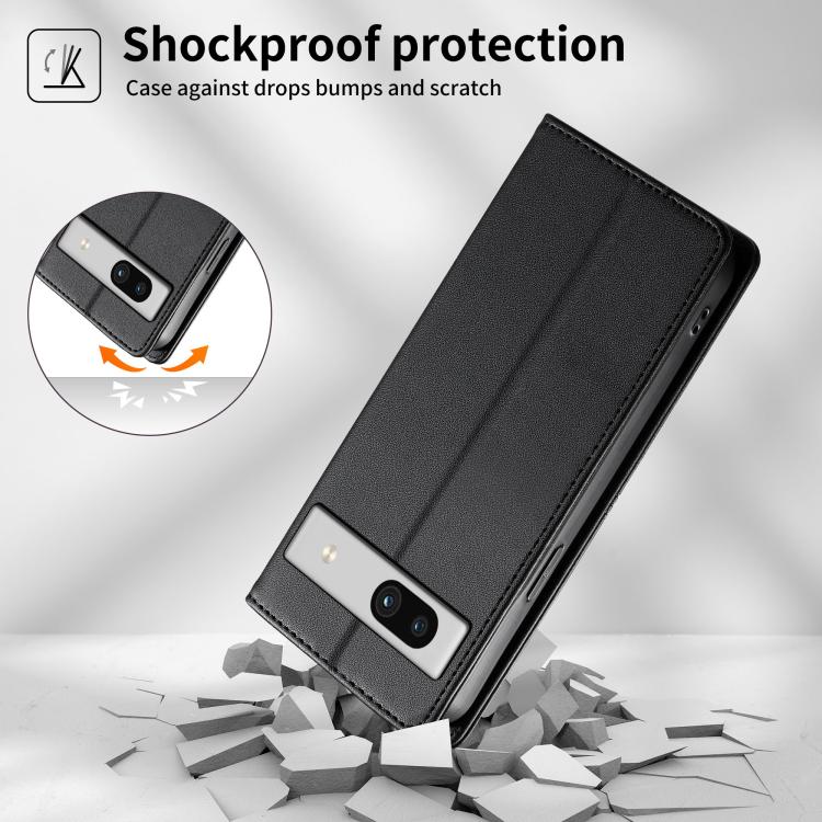 For Google Pixel 7a Stitched Line Magnetic RFID Vegan Leather Phone Case
