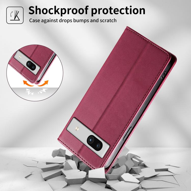 For Google Pixel 7a Stitched Line Magnetic RFID Vegan Leather Phone Case