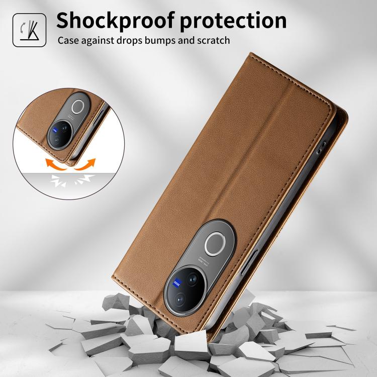 For vivo V50 5G Global Stitched Line Magnetic RFID Vegan Leather Phone Case