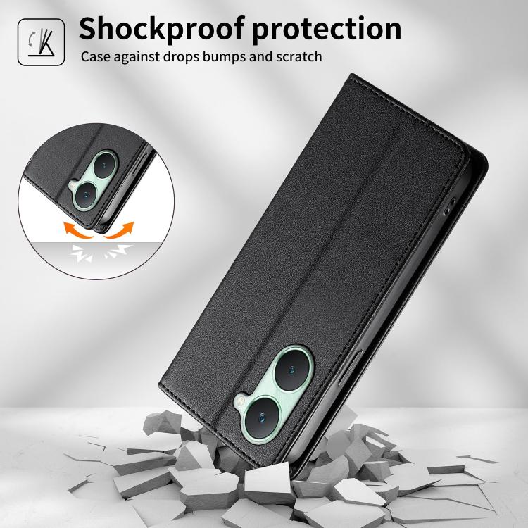 For vivo Y03 / vivo Y18 Stitched Line Magnetic RFID Vegan Leather Phone Case