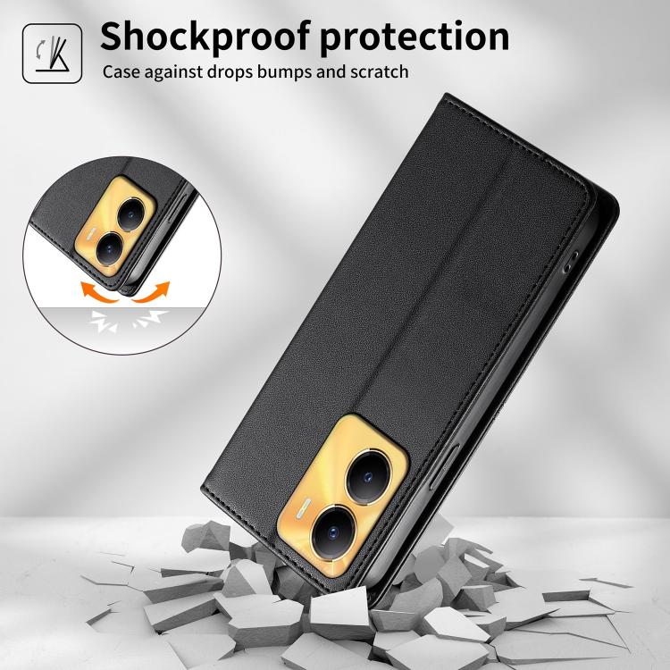 For vivo Y56 / Y16 / Y02s Stitched Line Magnetic RFID Vegan Leather Phone Case