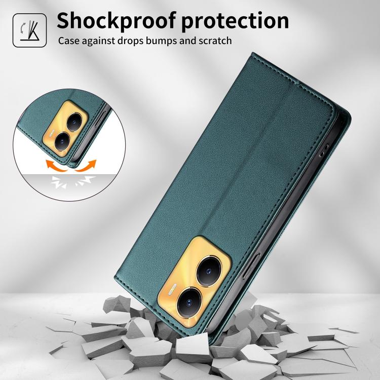 For vivo Y56 / Y16 / Y02s Stitched Line Magnetic RFID Vegan Leather Phone Case