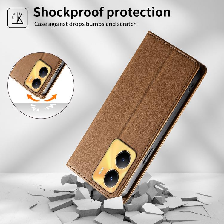 For vivo Y56 / Y16 / Y02s Stitched Line Magnetic RFID Vegan Leather Phone Case