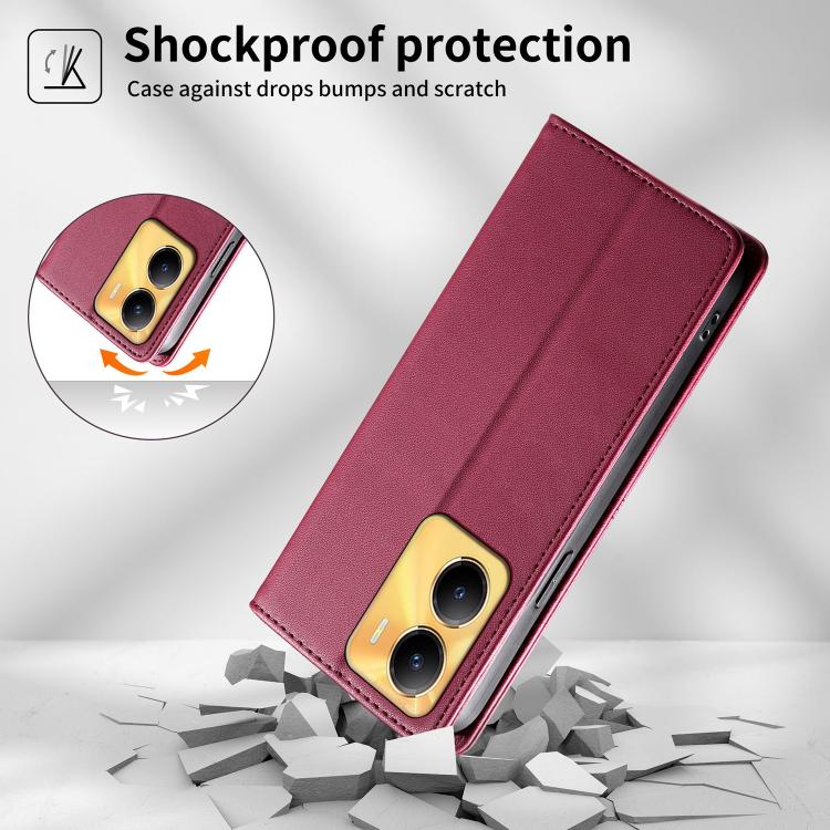 For vivo Y56 / Y16 / Y02s Stitched Line Magnetic RFID Vegan Leather Phone Case