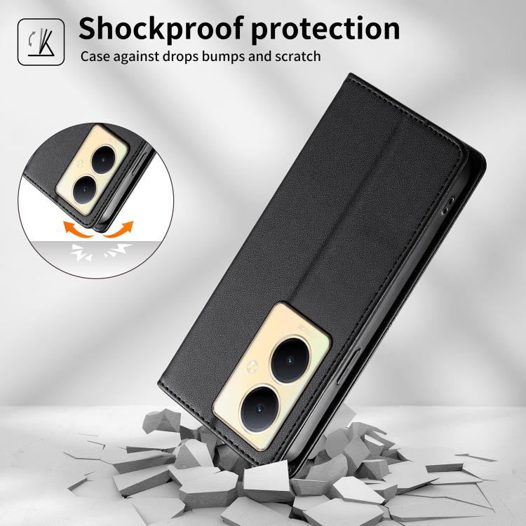 For vivo Y78 / vivo Y78+ Stitched Line Magnetic RFID Vegan Leather Phone Case