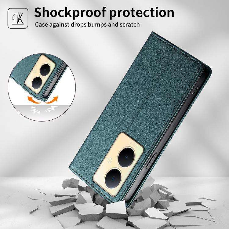 For vivo Y78 / vivo Y78+ Stitched Line Magnetic RFID Vegan Leather Phone Case
