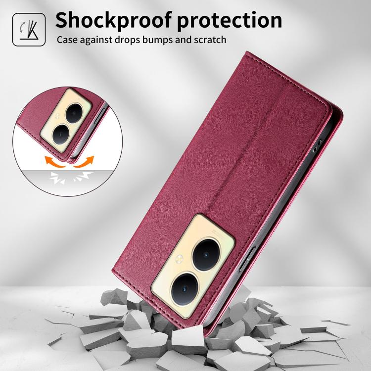 For vivo Y78 / vivo Y78+ Stitched Line Magnetic RFID Vegan Leather Phone Case