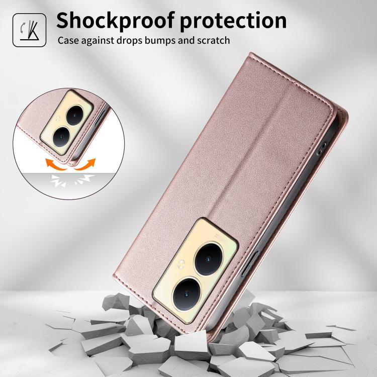 For vivo Y78 / vivo Y78+ Stitched Line Magnetic RFID Vegan Leather Phone Case