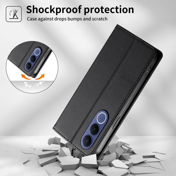 For vivo V70 FE 5G Stitched Line Magnetic RFID Vegan Leather Phone Case