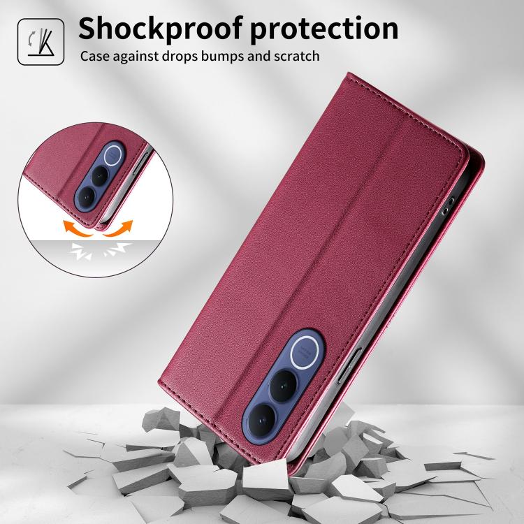 For vivo V70 FE 5G Stitched Line Magnetic RFID Vegan Leather Phone Case