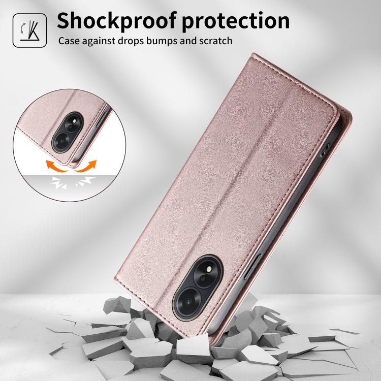 For OPPO A18 / A38 Stitched Line Magnetic RFID Vegan Leather Phone Case