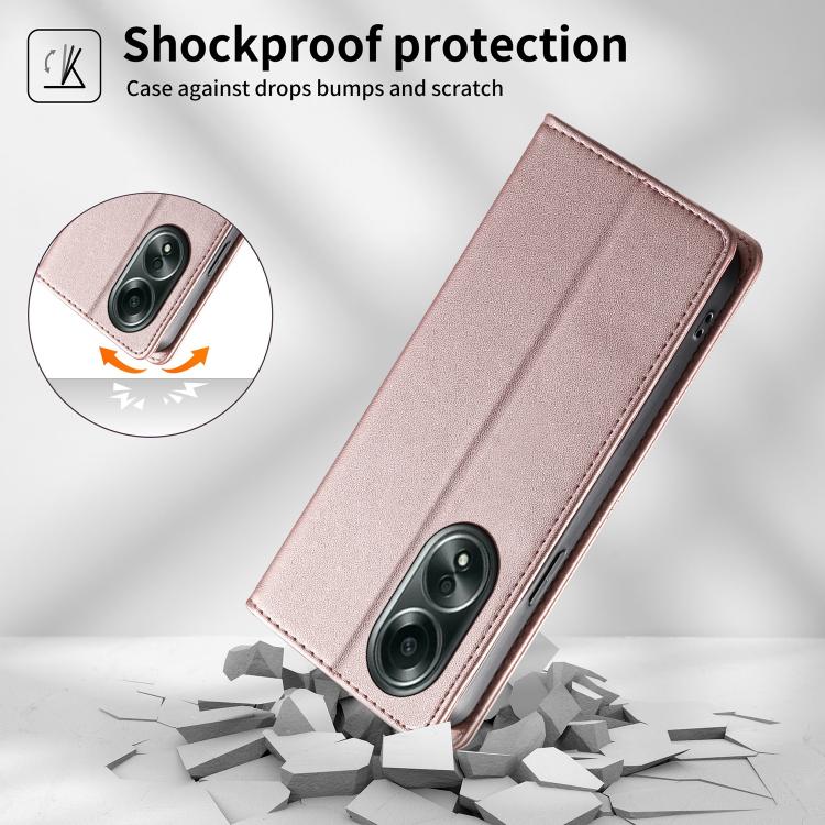 For OPPO A58 4G Global Stitched Line Magnetic RFID Vegan Leather Phone Case