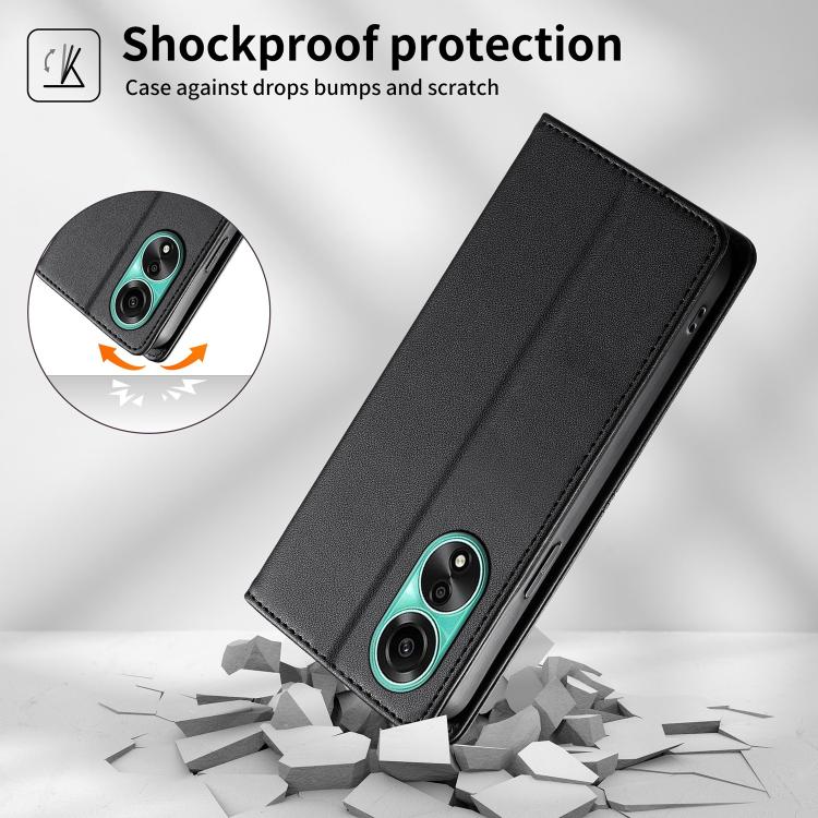 For OPPO A78 4G Global Stitched Line Magnetic RFID Vegan Leather Phone Case