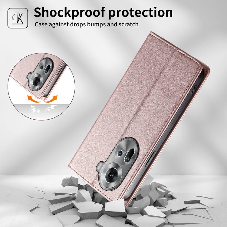 For OPPO Reno11 Global Stitched Line Magnetic RFID Vegan Leather Phone Case