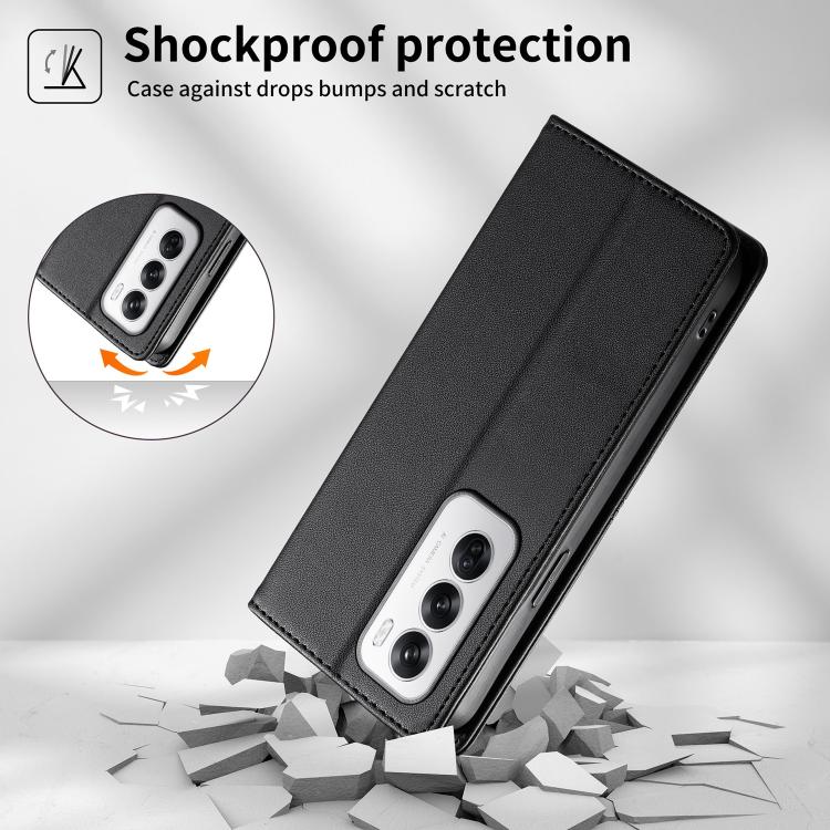For OPPO Reno12 Global Stitched Line Magnetic RFID Vegan Leather Phone Case