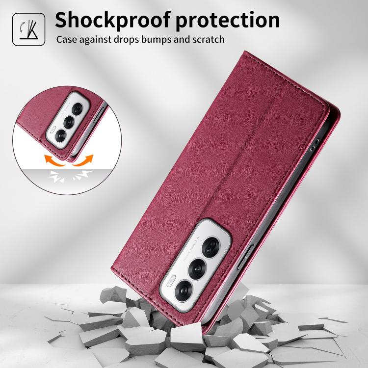 For OPPO Reno12 Global Stitched Line Magnetic RFID Vegan Leather Phone Case