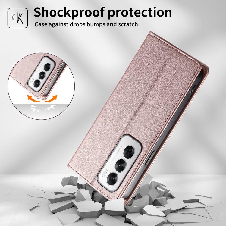 For OPPO Reno12 Global Stitched Line Magnetic RFID Vegan Leather Phone Case