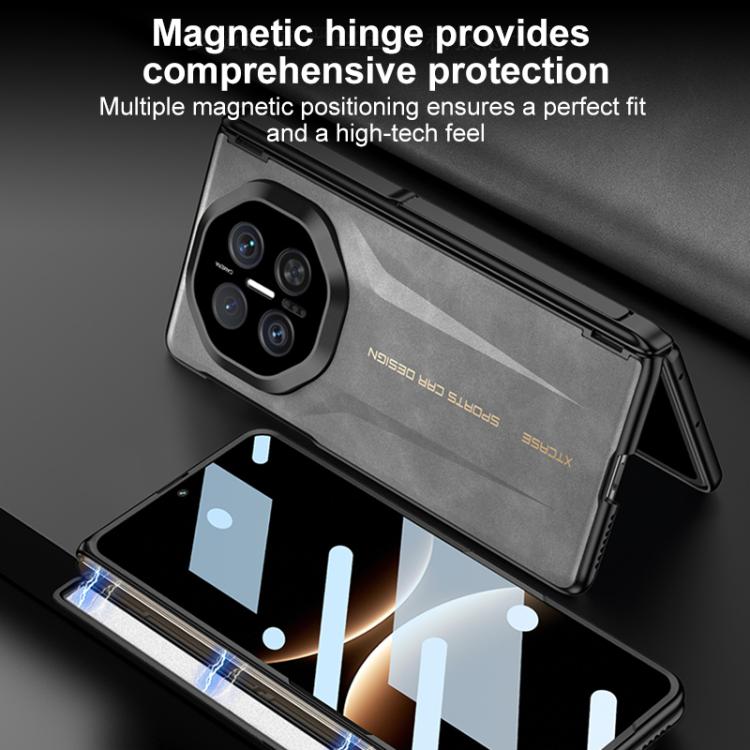 For Huawei Mate X7 GKK HD Integrated Magnetic Folding Hinge Vegan Leather Supercar Side Cover Stand Frosted Phone Case