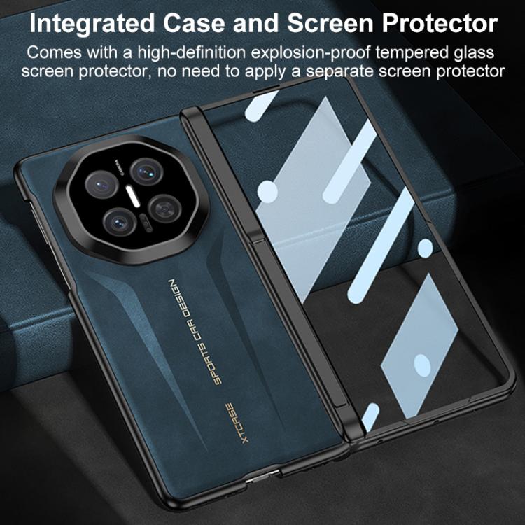 For Huawei Mate X7 GKK HD Integrated Magnetic Folding Hinge Vegan Leather Supercar Side Cover Stand Frosted Phone Case