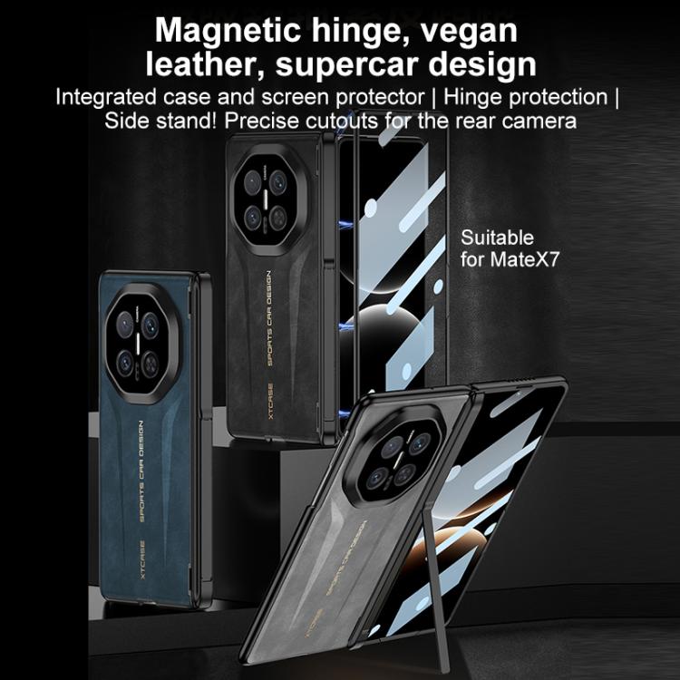 For Huawei Mate X7 GKK HD Integrated Magnetic Folding Hinge Vegan Leather Supercar Side Cover Stand Frosted Phone Case