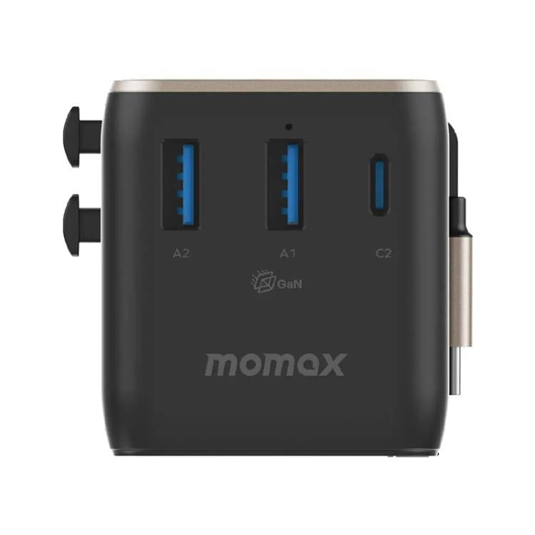 MOMAX UA30 1-World 2+ 70W Dual AC Universal Travel GaN Charger with Retractable Cable