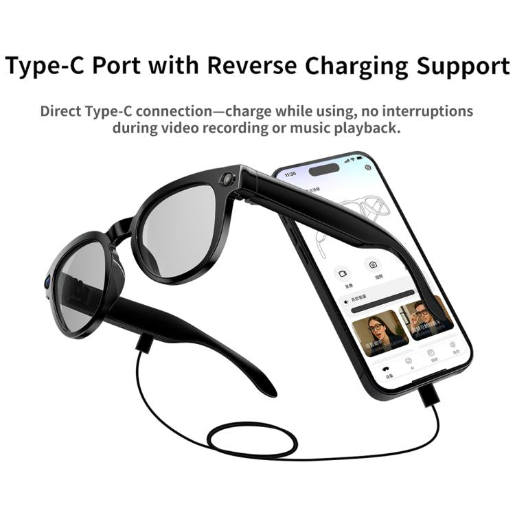 MT3 8MP Smart AI Glasses, WiFi, Touch Control, BT Call - Matte Black Frame Sunglasses + Clear Lens