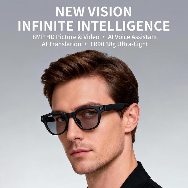 MT3 8MP Smart AI Glasses, WiFi, Touch Control, BT Call - Matte Black Frame Sunglasses + Clear Lens
