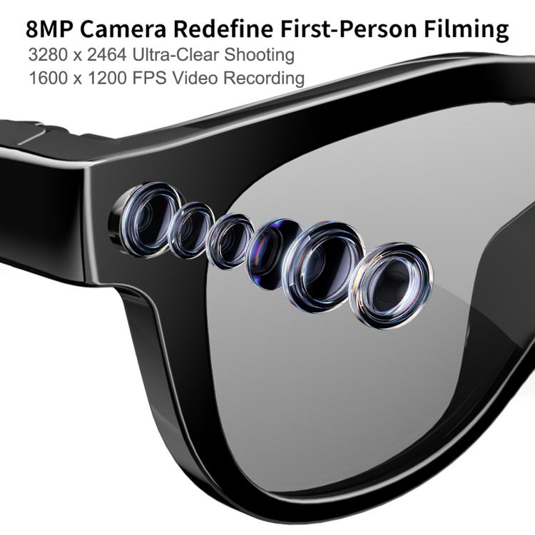 MT3 8MP Smart AI Glasses, WiFi, Touch Control, BT Call - Matte Black Frame Sunglasses + Clear Lens