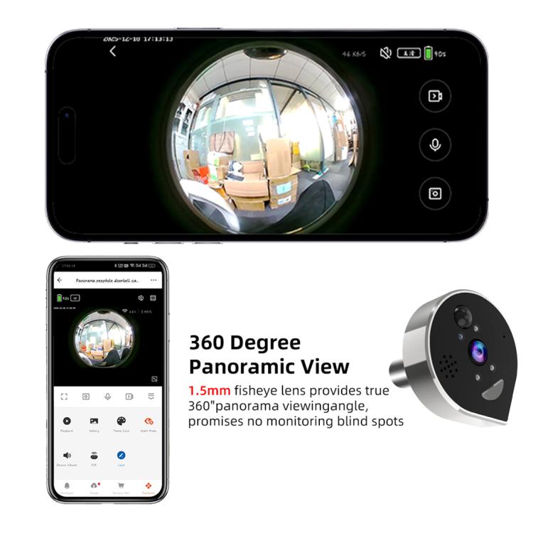RH-PD7 4.3 inch HD Screen 360 Degree Panoramic Peephole 2.4G Wireless WiFi Video Doorbell - Gray Black