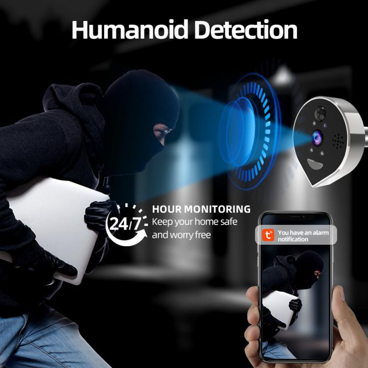 RH-PD7 4.3 inch HD Screen 360 Degree Panoramic Peephole 2.4G Wireless WiFi Video Doorbell - Gray Black