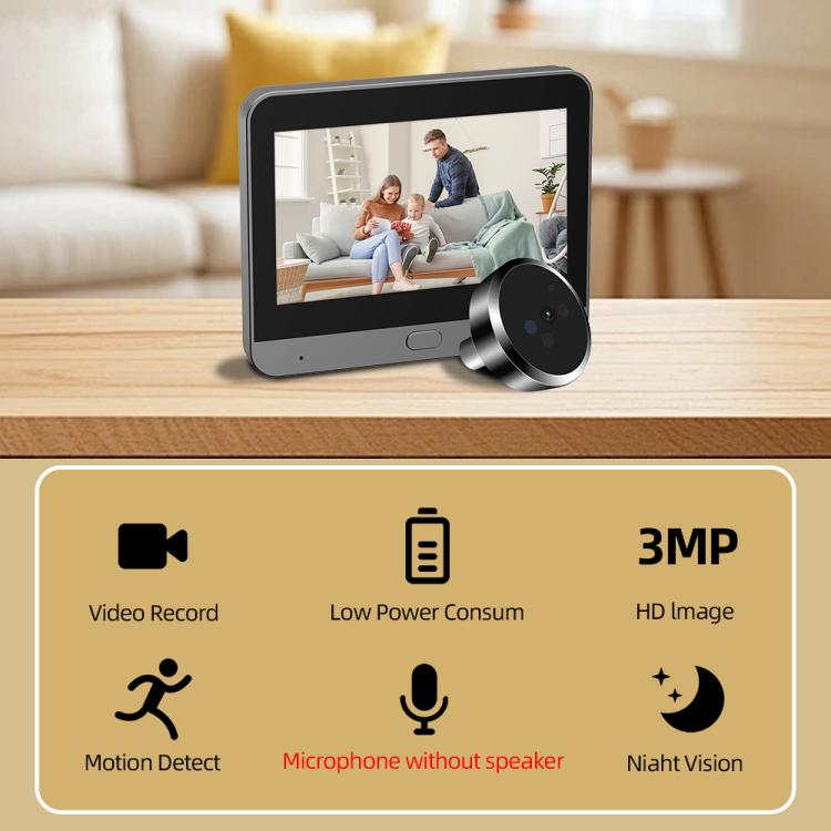 RH-PD9 4.3 inch HD Screen Microwave Radar Motion Detection Peephole WiFi Video Doorbell - Gray Black