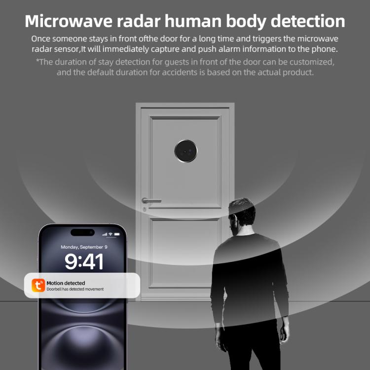 RH-PD9 4.3 inch HD Screen Microwave Radar Motion Detection Peephole WiFi Video Doorbell - Gray Black