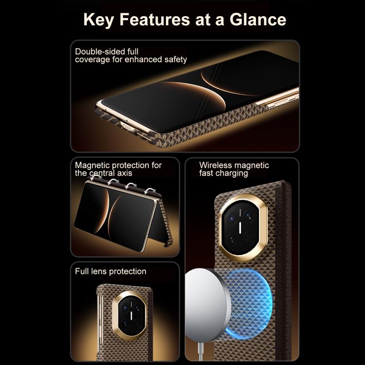 For Huawei Mate X7 Stylish Dual Axis Series Metal Frame Nanofiber Magnetic Center Phone Case