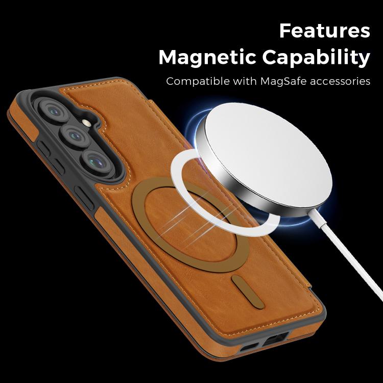 For Samsung Galaxy S26 5G Linton MagSafe Leather Phone Case
