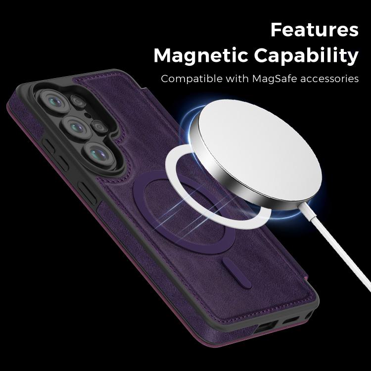 For Samsung Galaxy S26 Ultra 5G Linton MagSafe Leather Phone Case