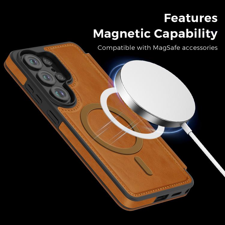 For Samsung Galaxy S26 Ultra 5G Linton MagSafe Leather Phone Case
