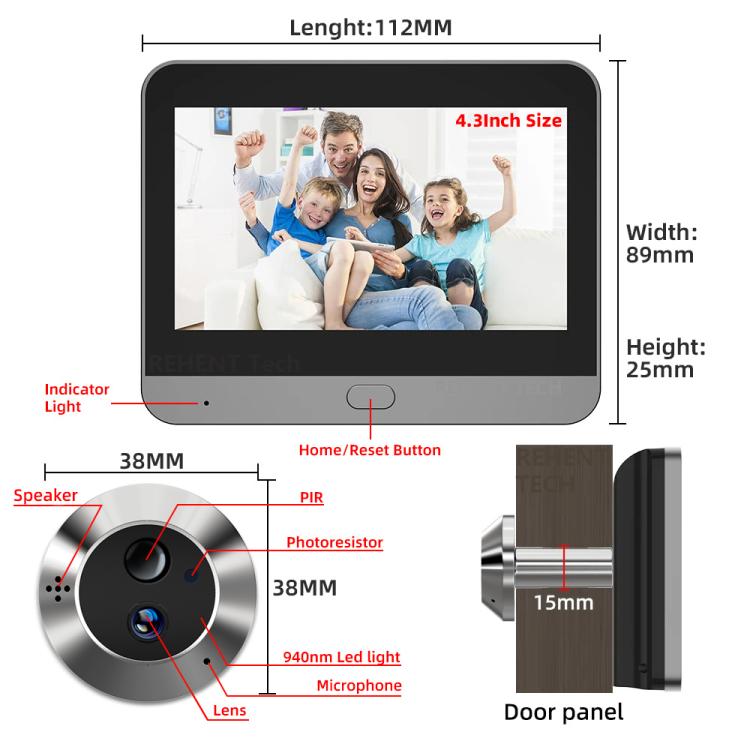 RH-PD6-I 4.3 inch HD Screen Motion Detection Smart WiFi Video Doorbell - Gray Black