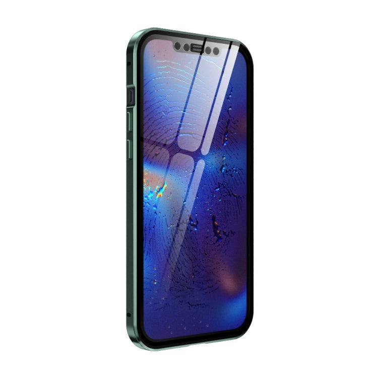 For iPhone 12 mini Double Sides Tempered Glass Magnetic Adsorption Metal Frame HD Screen Case