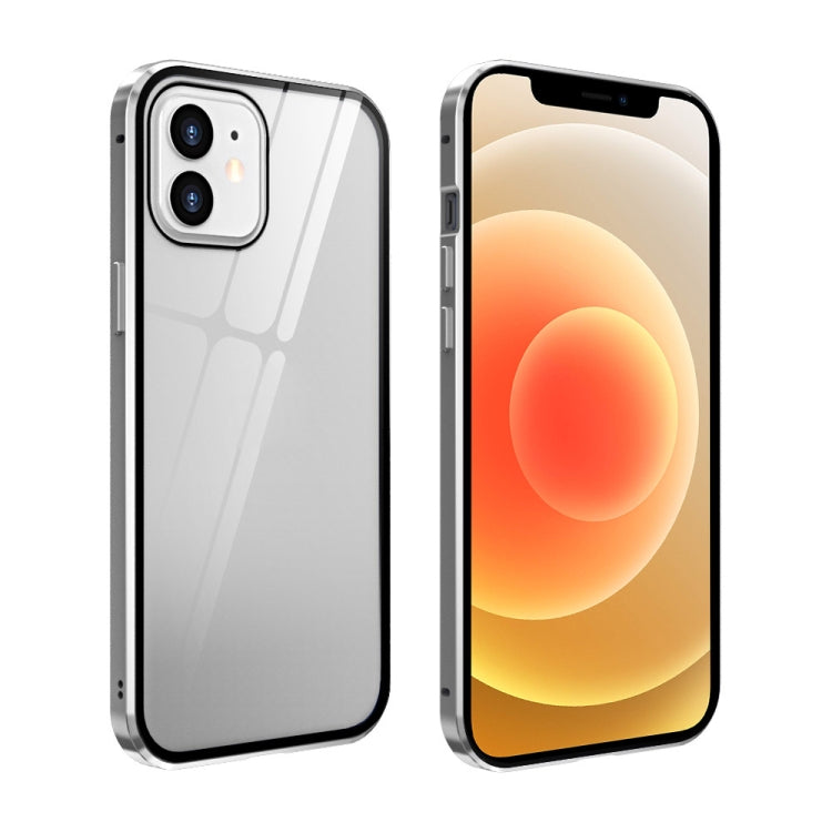 For iPhone 12 mini Double Sides Tempered Glass Magnetic Adsorption Metal Frame HD Screen Case